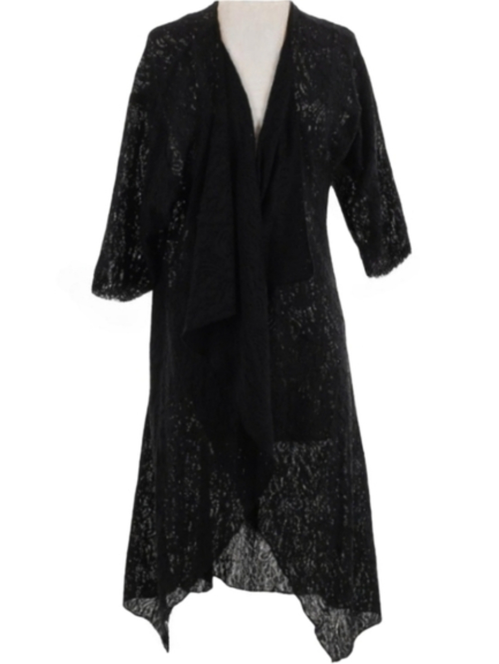 Black Lace Kimono Flowing Sleeves Lularoe Shirley Open Front Robe Sheer Cardigan